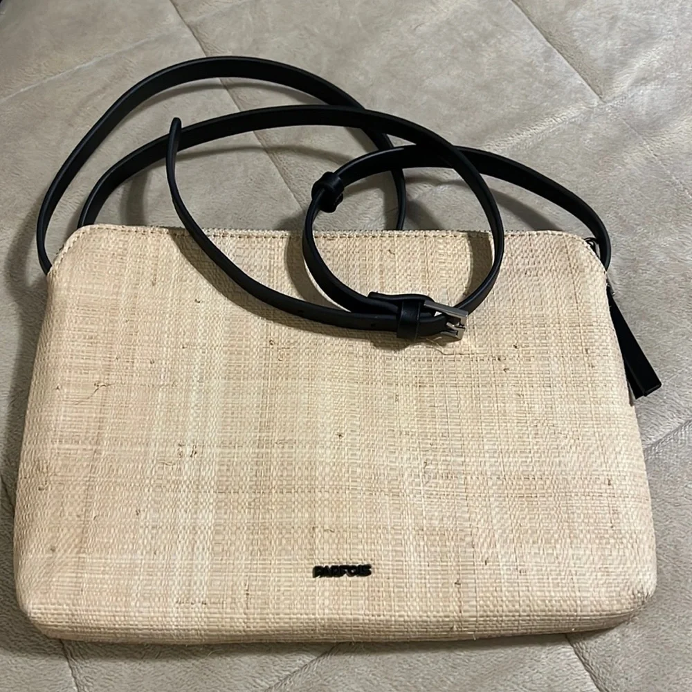 PAROIS Jute CrossBody Purse with Black Leather‎ Strap